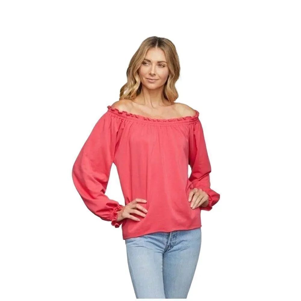 Sundays Bella Off the Shoulder Blouse Top Teaberry Pink Size 3